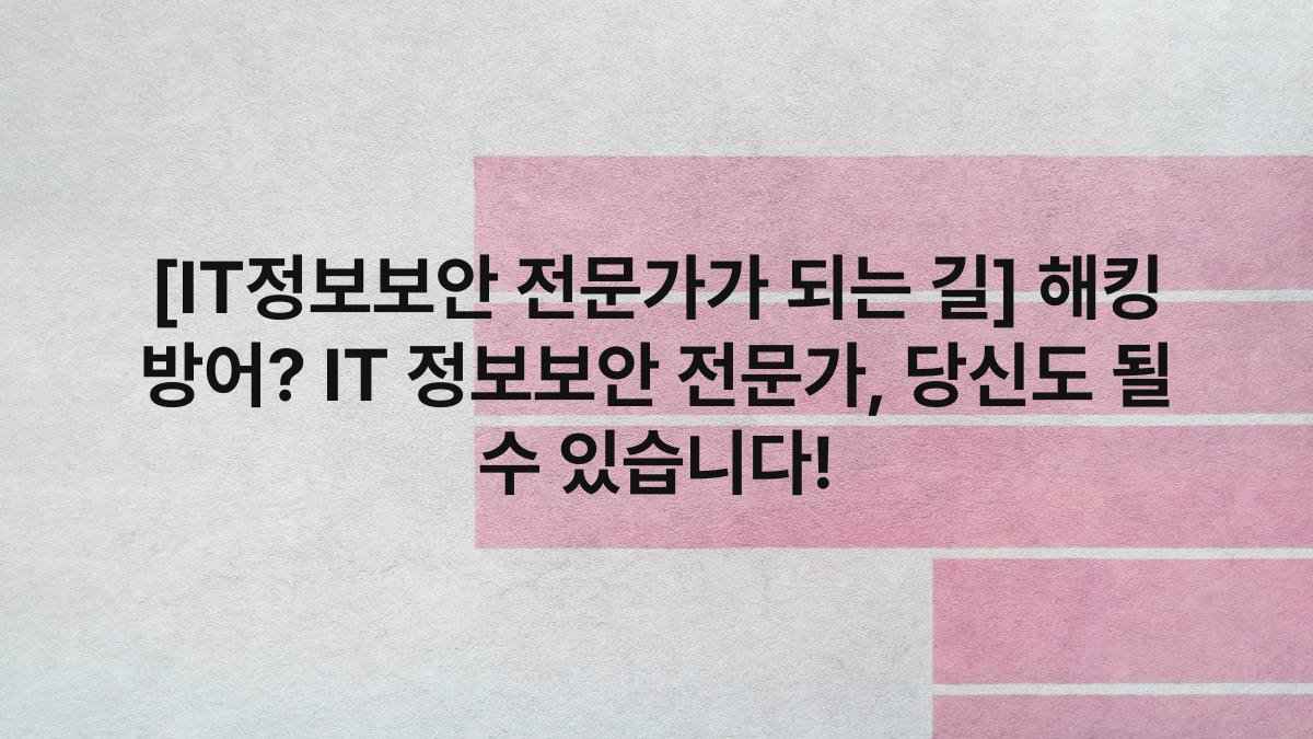 [IT정보보안 전문가가 되는 길] 해킹 방어? IT 정보보안 전문가, 당신도 될 수 있습니다!