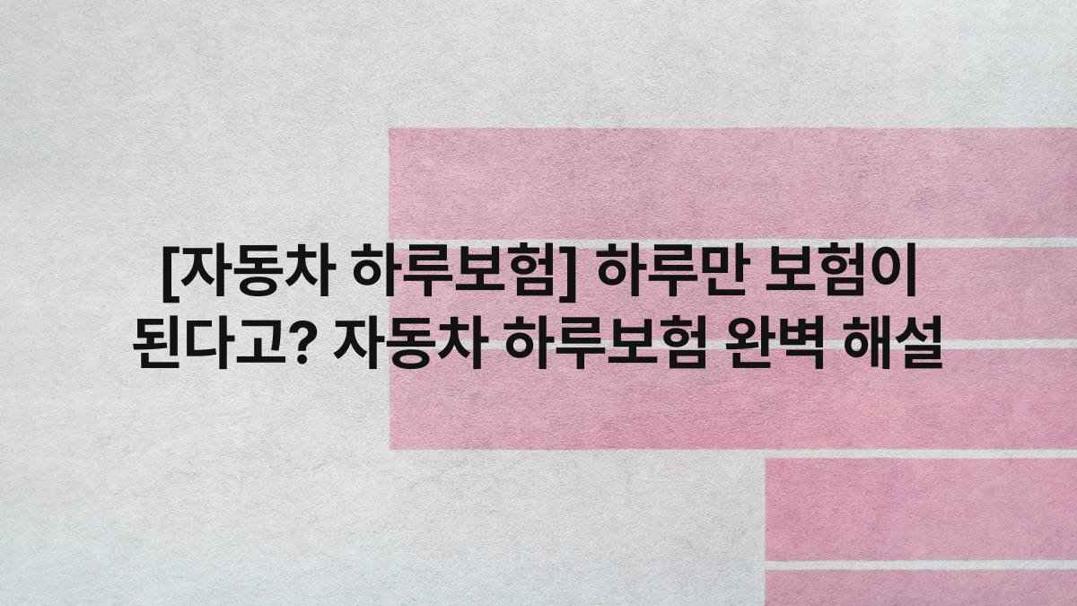 [자동차 하루보험] 하루만 보험이 된다고? 자동차 하루보험 완벽 해설