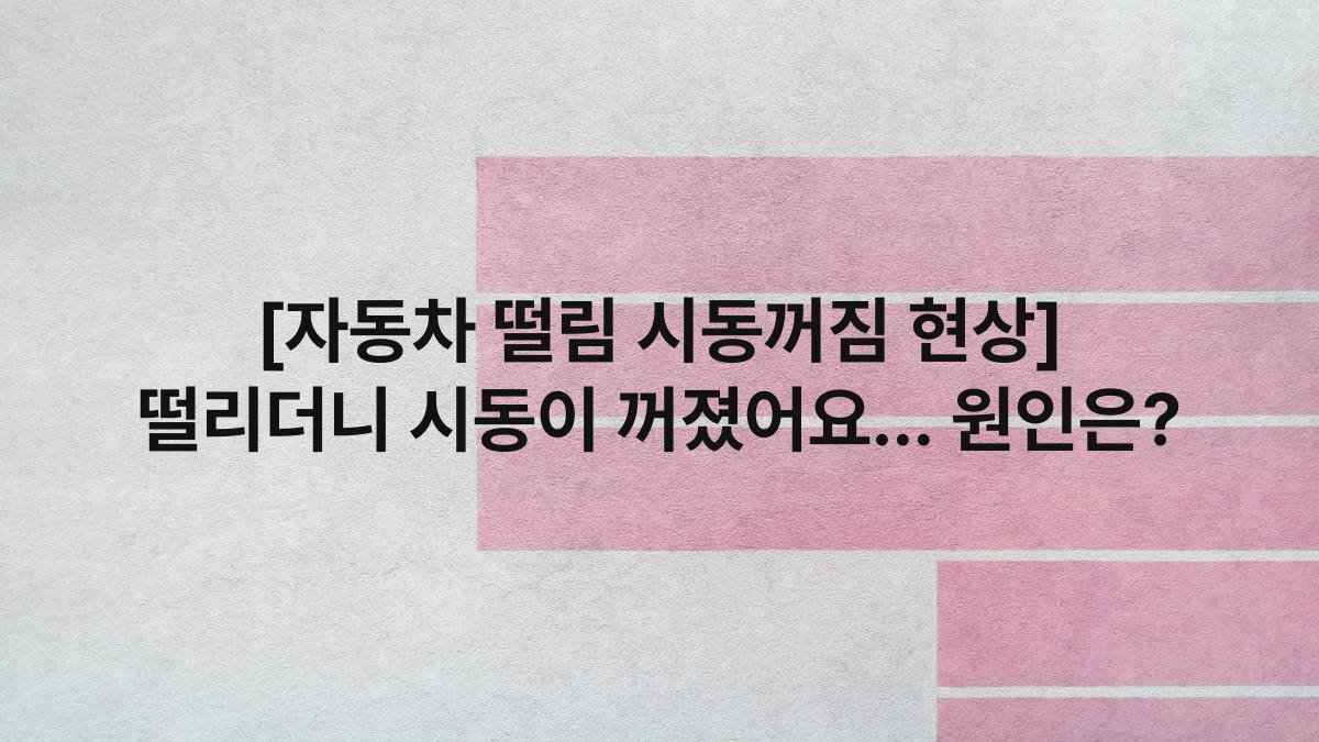 [자동차 떨림 시동꺼짐 현상] 떨리더니 시동이 꺼졌어요… 원인은?