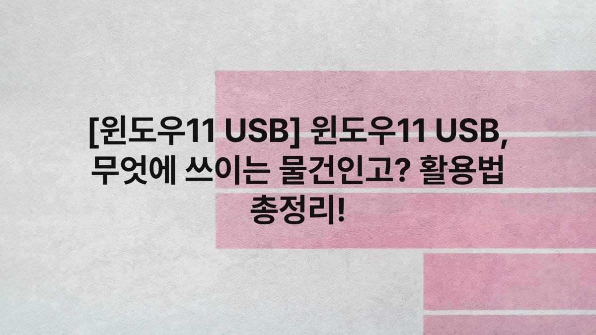 [윈도우11 USB] 윈도우11 USB, 무엇에 쓰이는 물건인고? 활용법 총정리!